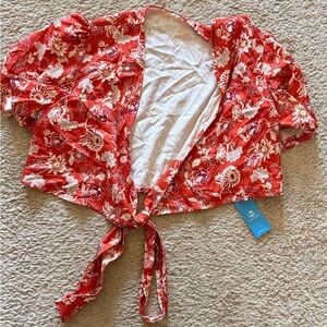 Red Floral Tie-Front Top